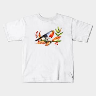 Bright watercolor Christmas bird Kids T-Shirt